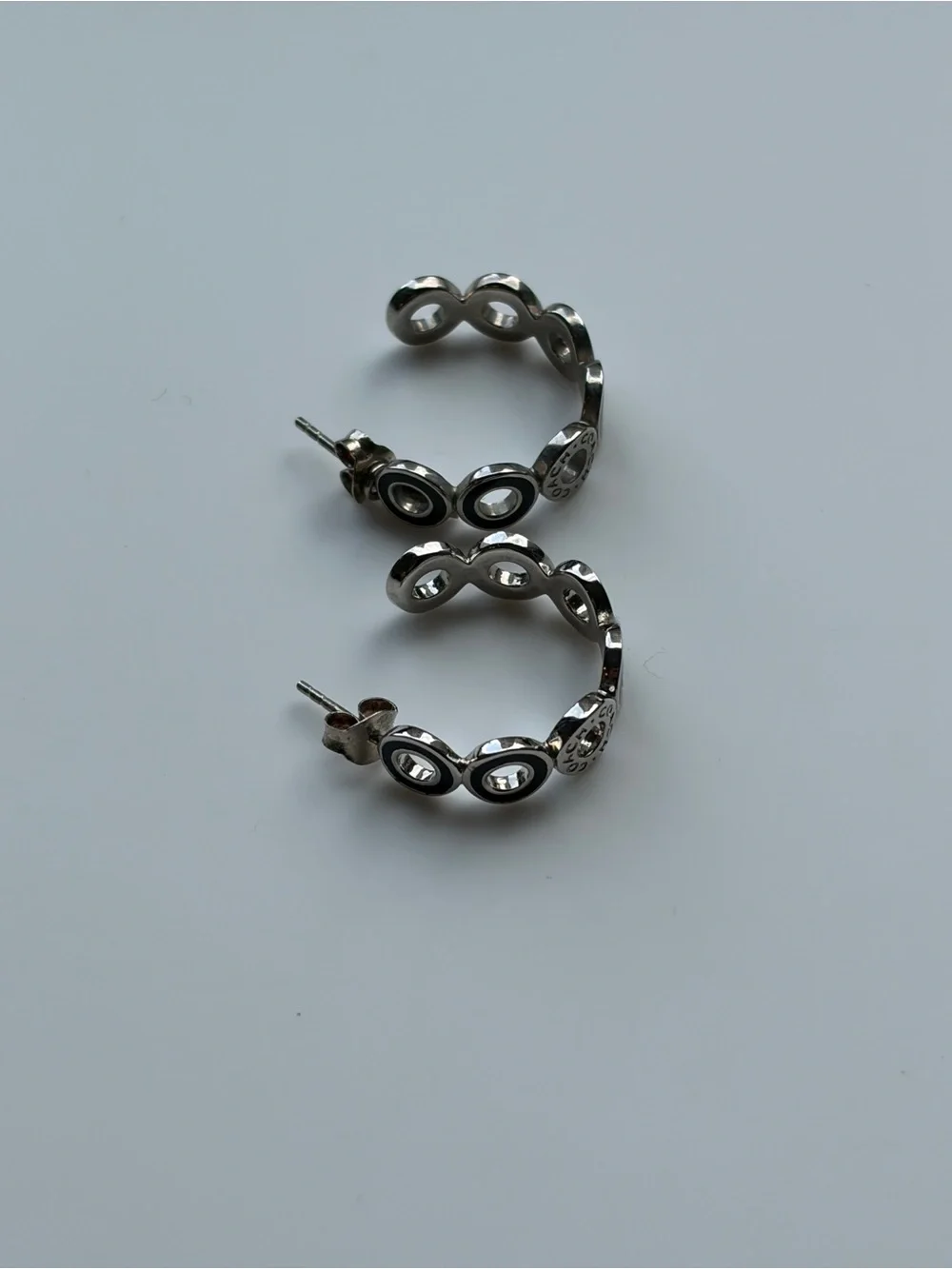 COACH Silver and Black Enamel Hoop Stud Earrings - Picture 3 of 4